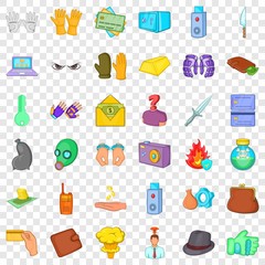 Poster - Crime icons set. Cartoon style of 36 crime vector icons for web for any design