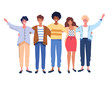 Happy people group portrait. Friends waving hands, embracing each other vector illustration