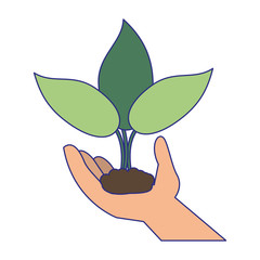 Poster - garden plant in hand cartoon blue lines