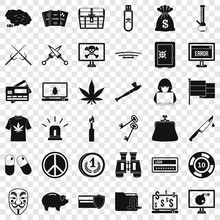 Criminal Offence Icons Set. Simple Style Of 36 Criminal Offence Vector Icons For Web For Any Design