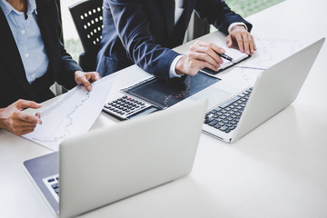 Poster - Business team investment working with computer and analysis graph stock market trading with stock chart data, business and technology concept