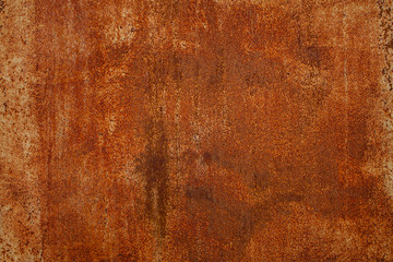 Grunge rusted metal texture. Rusty corrosion and oxidized background. Worn metallic iron panel. Abandoned design wall. Copper bar.