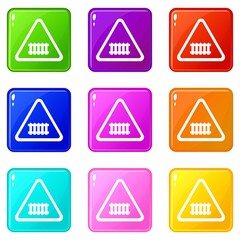 Poster - Crossing railroad barrier icons set 9 color collection isolated on white for any design