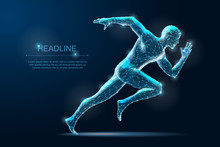 Geometric Running Man Plygonal 3d Wireframe. Speed Sport