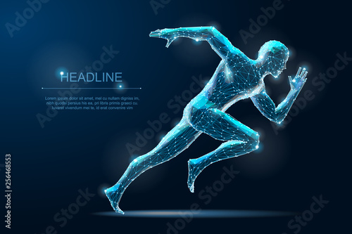 Fotografía Geometric running man plygonal 3d Wireframe. Speed sport