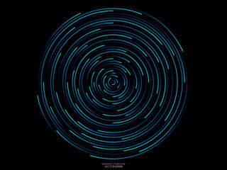 Poster - Abstract orbits circle ring movement line in blue green light isolated on black background. Vector graphic in concept AI technology, science, music