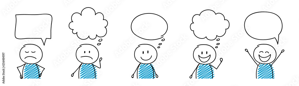 Cartoon people with empty speech bubbles - set. Vector - obrazy, fototapety, plakaty 
