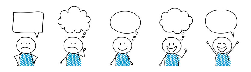 Sticker - Cartoon people with empty speech bubbles - set. Vector