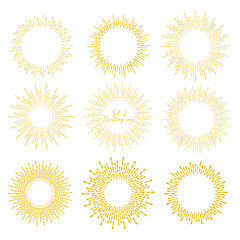 Set of golden sunburst style isolated on white background, Bursting rays vector illustration.