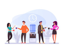 Business People Characters Having Coffee Break Time Lunch. Office Life Concept. Vector Flat Design Graphic Cartoon Isolated Illustration