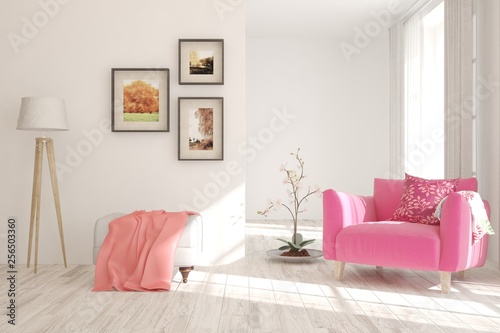 Colorful Cozy Minimalist Room With Armchair Scandinavian