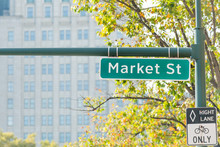 Market Street Sign, The Principal Street In Philadelphia Downtown (center City), USA
