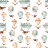 Watercolor fairy aircrafts vector pattern