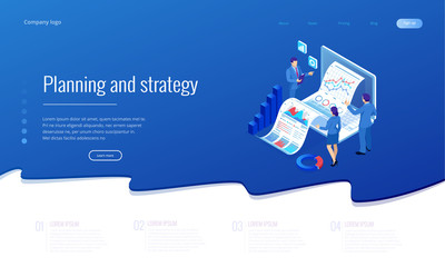 Poster - Isometric Expert team for Data Analysis, Business Statistic, Management, Consulting, Marketing. Landing page template concept.