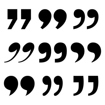 Set of quote mark, black sign isolated on white background. Vector illustration