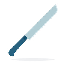 Bread Knife Vector Flat Material Design Isolated Object On White Background.