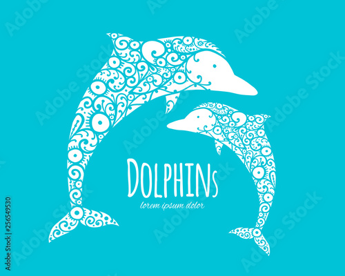 Dolphin ornate logo, sketch for your design Canvas Print