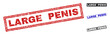 Grunge LARGE PENIS rectangle stamp seals isolated on a white background. Rectangular seals with grunge texture in red, blue, black and grey colors.