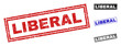 Grunge LIBERAL rectangle stamp seals isolated on a white background. Rectangular seals with grunge texture in red, blue, black and grey colors.