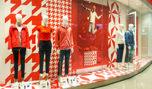 Front Of Uniqlo Store. Luxury And Fashionable Brand Window Display. Winter Collection Welcoming The Christmas Festival.