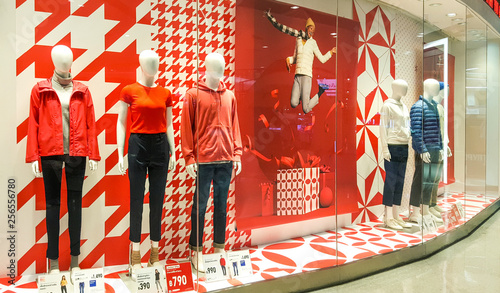 Front of Uniqlo store. Luxury and fashionable brand window display. Winter  collection Welcoming the Christmas Festival. - Buy this stock photo and  explore similar images at Adobe Stock | Adobe Stock