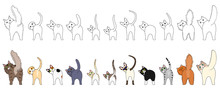 Set Of Funny Cats Showing Their Butts