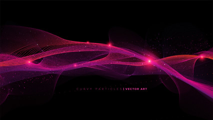 Poster - The illustration of an conceptually curvy meshes with connected particles. You can use it as a background in various designs, which is related to science or technology theme.