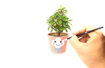 hand painting pot isolated on white background