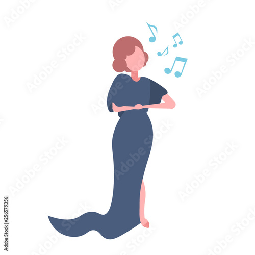 Fotomural elegant woman opera singer in blue dress singing karaoke songs concert and music