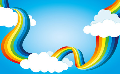 Wall Mural - Rainbow and clouds in the blue sky.