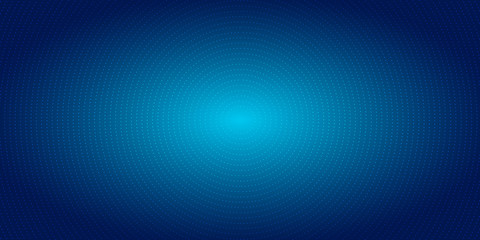 Abstract radial dots pattern halftone on blue gradient background. Technology digital concept futuristic neon lighting.