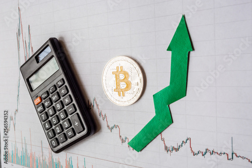 Appreciation Of Virtual Money Bitcoin Green Arrow And Silver - 