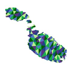 Wall Mural - Malta isolated polygonal map low poly style blue and green colors