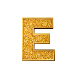 Wall Mural - Gold glitter letter E. Shiny sparkling golden capital letter. 3D rendering