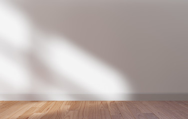 White wall and wooden floor mock up, copy space, 3d rendering