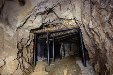 UnUndeground gold mine tunnel drift timbering