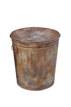 Old Rusty Trash Can Isolated On White Background With Clipping Path