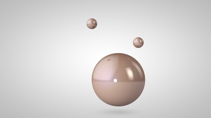 Poster - 3D illustration of pink, shiny balls, one big and two small balls. Spheres in the air, isolated on a white background. 3D rendering of an abstraction. Space with geometric, round objects.