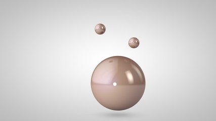 Poster - 3D illustration of pink, shiny balls, one big and two small balls. Spheres in the air, isolated on a white background. 3D rendering of an abstraction. Space with geometric, round objects.