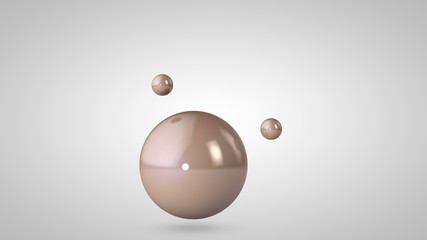 Poster - 3D illustration of pink, shiny balls, one big and two small balls. Spheres in the air, isolated on a white background. 3D rendering of an abstraction. Space with geometric, round objects.