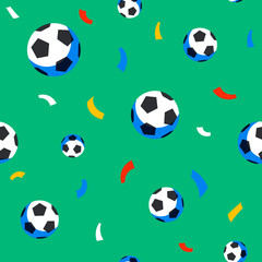 Football players seamless pattern. Sport championship. Soccer players with football ball. Full color background in flat style.