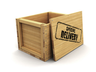 Poster - Wooden crate with stamp Special Delivery (clipping path included)