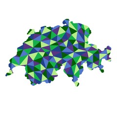 Wall Mural - Switzerland isolated polygonal map low poly style blue and green colors