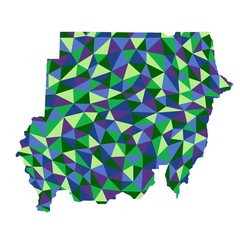 Wall Mural - Sudan isolated polygonal map low poly style blue and green colors