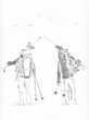 © Drawn to the Wild - Two skiers heading out on a ski mountaineering hike pencil drawing