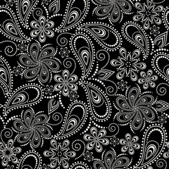 Seamless white and black pattern with paisley. Traditional  ethnic ornament. Vector print. Use for wallpaper, pattern fills,textile design.