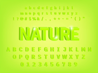 Aufkleber - 3d  Alphabet Nature Bold Font effect Fresh Green With Numbers and Symbols typeface design