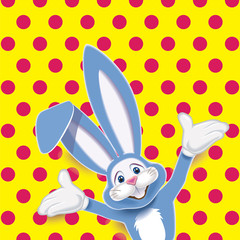 Wall Mural - Cute blue Easter Bunny isolated on a dotted pop art style background