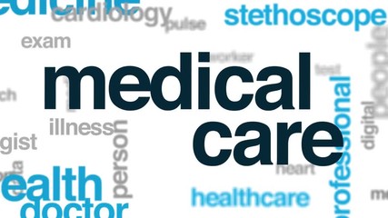 Wall Mural - Medical care animated word cloud. Kinetic typography.