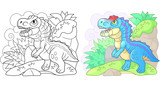 Fototapeta Dinusie - cartoon cute prehistoric dinosaur Allosaurus, funny illustration